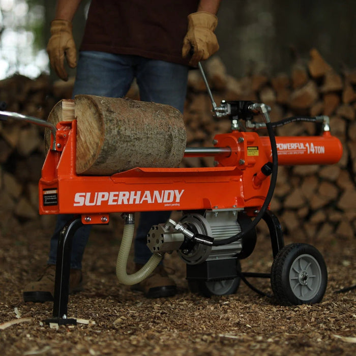 Effortlessly split logs with the Super Handy | 14-Ton Electric Log Splitter, featuring durable design and powerful performance.